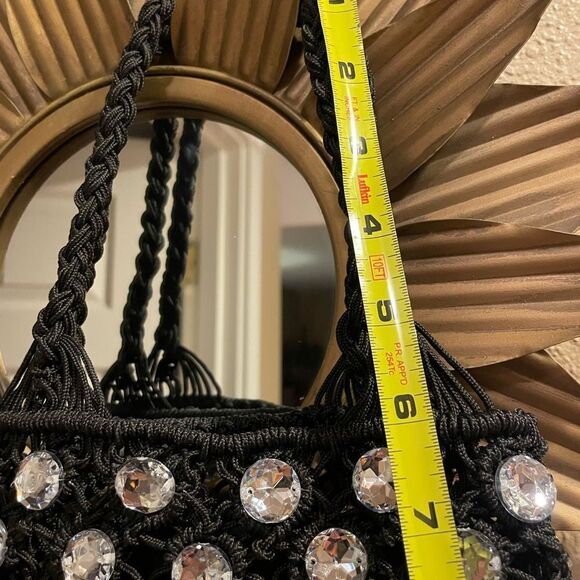 ZARA Black Crocheted Rhinestone Jeweled Evening Purse - Picture 15 of 16